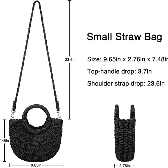 Womens Straw Beach Bag Woven Crossbody Shoulder Bags Top Handle Satchel Handbag - Picture 6 of 6